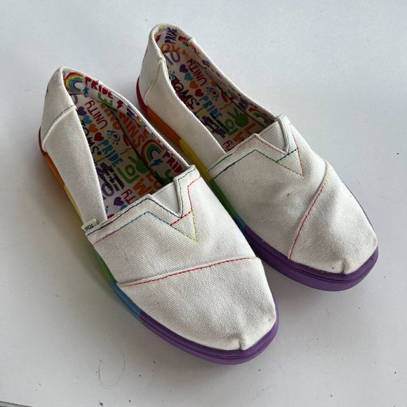 TOMS white pride canvas alpargata cupsole womens slip on Size 5 - Picture 2 of 6